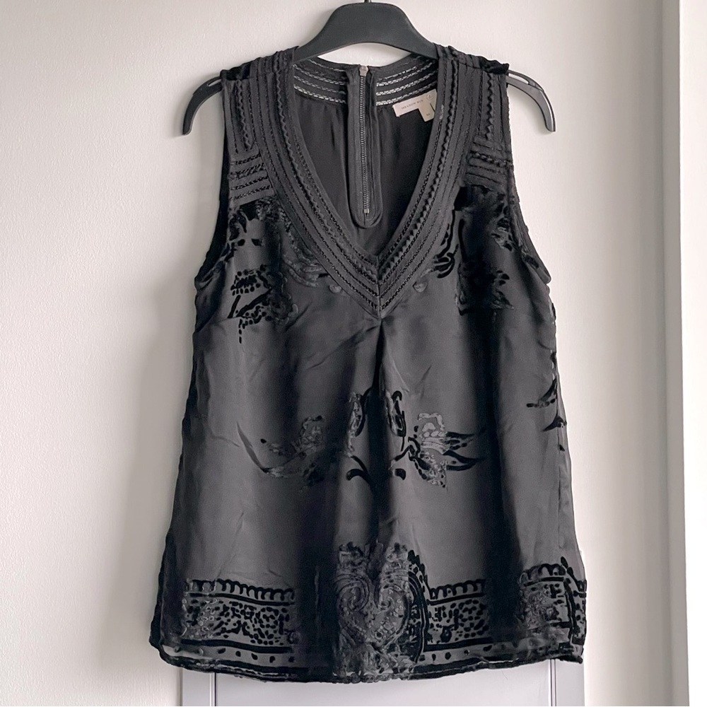 ANTHROPOLOGIE MEADOW RUE Black Velvet Tank Blouse